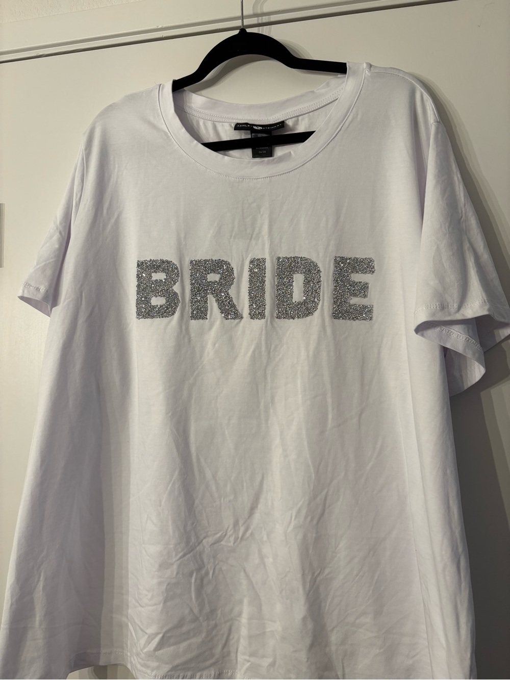 Ashley Stewart White Tee with Silver Glitter 'BRIDE' Print